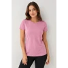 Basic Bisiklet Yaka Yazlık Slim Fit T-shirt - Pudra Pembe - Petrol Mavi