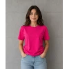 Basic Pamuklu Tişört Bisiklet Yaka Düz Renk Relaxed Fit T-shirt - Fuşya