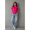 Basic Pamuklu Tişört Bisiklet Yaka Düz Renk Relaxed Fit T-shirt - Fuşya