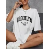 Baskılı Oversize Bisiklet Yaka T-shirt - Beyaz