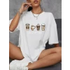 Baskılı Oversize Bisiklet Yaka T-shirt - Beyaz