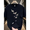 Baskılı Oversize Bisiklet Yaka T-shirt - Beyaz
