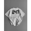 Baskılı Oversize Bisiklet Yaka T-shirt - Beyaz