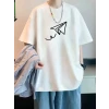 Baskılı Oversize Bisiklet Yaka T-shirt - Beyaz