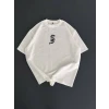 Baskılı Oversize Bisiklet Yaka T-shirt - Beyaz