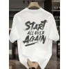 Baskılı Oversize Bisiklet Yaka T-shirt - Beyaz