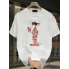 Baskılı Oversize Bisiklet Yaka T-shirt - Beyaz