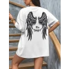 Baskılı Oversize Bisiklet Yaka T-shirt - Beyaz