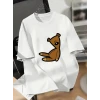 Baskılı Oversize Bisiklet Yaka T-shirt - Beyaz