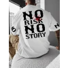 Baskılı Oversize Bisiklet Yaka T-shirt - Beyaz