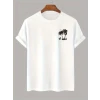 Baskılı Oversize Bisiklet Yaka T-shirt - Beyaz