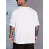 Baskılı Oversize Bisiklet Yaka T-shirt - Beyaz