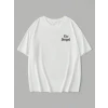 Baskılı Oversize Bisiklet Yaka T-shirt - Beyaz