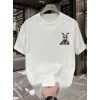 Baskılı Oversize Bisiklet Yaka T-shirt - Beyaz