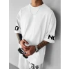 Baskılı Oversize Bisiklet Yaka T-shirt - Beyaz