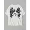 Baskılı Oversize Bisiklet Yaka T-shirt - Beyaz