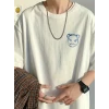 Baskılı Oversize Bisiklet Yaka T-shirt - Beyaz