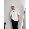 Baskılı Oversize Bisiklet Yaka T-shirt - Beyaz
