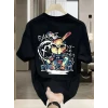 Baskılı Oversize Bisiklet Yaka T-shirt - Siyah