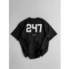 Baskılı Oversize Bisiklet Yaka T-shirt - Siyah