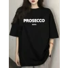 Baskılı Oversize Bisiklet Yaka T-shirt - Siyah