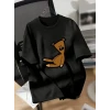 Baskılı Oversize Bisiklet Yaka T-shirt - Siyah