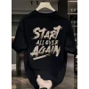 Baskılı Oversize Bisiklet Yaka T-shirt - Siyah