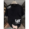 Baskılı Oversize Bisiklet Yaka T-shirt - Siyah