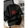 Baskılı Oversize Bisiklet Yaka T-shirt - Siyah