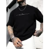 Baskılı Oversize Bisiklet Yaka T-shirt - Siyah