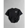 Baskılı Oversize Bisiklet Yaka T-shirt - Siyah