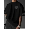 Baskılı Oversize Bisiklet Yaka T-shirt - Siyah