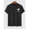 Baskılı Oversize Bisiklet Yaka T-shirt - Siyah