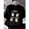 Baskılı Oversize Bisiklet Yaka T-shirt - Siyah