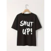 Baskılı Oversize Bisiklet Yaka T-shirt - Siyah