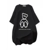 Baskılı Oversize Bisiklet Yaka T-shirt - Siyah