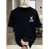 Baskılı Oversize Bisiklet Yaka T-shirt - Siyah