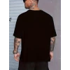 Baskılı Oversize Bisiklet Yaka T-shirt - Siyah