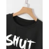 Baskılı Oversize Bisiklet Yaka T-shirt - Siyah