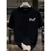 Baskılı Oversize Bisiklet Yaka T-shirt - Siyah