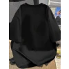 Baskılı Oversize Bisiklet Yaka T-shirt - Siyah