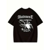 Baskılı Oversize Bisiklet Yaka T-shirt - Siyah