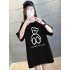 Baskılı Oversize Bisiklet Yaka T-shirt - Siyah
