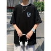 Baskılı Oversize Bisiklet Yaka T-shirt - Siyah