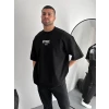Baskılı Oversize Bisiklet Yaka T-shirt - Siyah