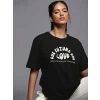 Baskılı Oversize T-shirt - Siyah