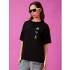 Baskılı Oversize T-shirt - Siyah
