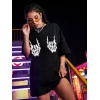 Baskılı Oversize T-shirt - Siyah