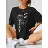 Baskılı Oversize T-shirt - Siyah