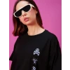 Baskılı Oversize T-shirt - Siyah